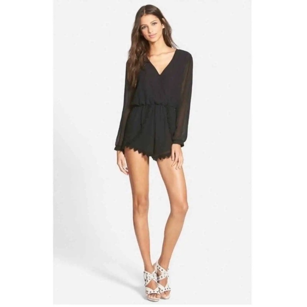 ASTR Long Sleeve Romper with Lace trim